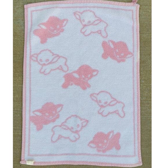 Vintage Dolan Reygers Acrylic Plush Baby Blanket Sheep Pink W. Germany Lovey - Picture 1 of 12
